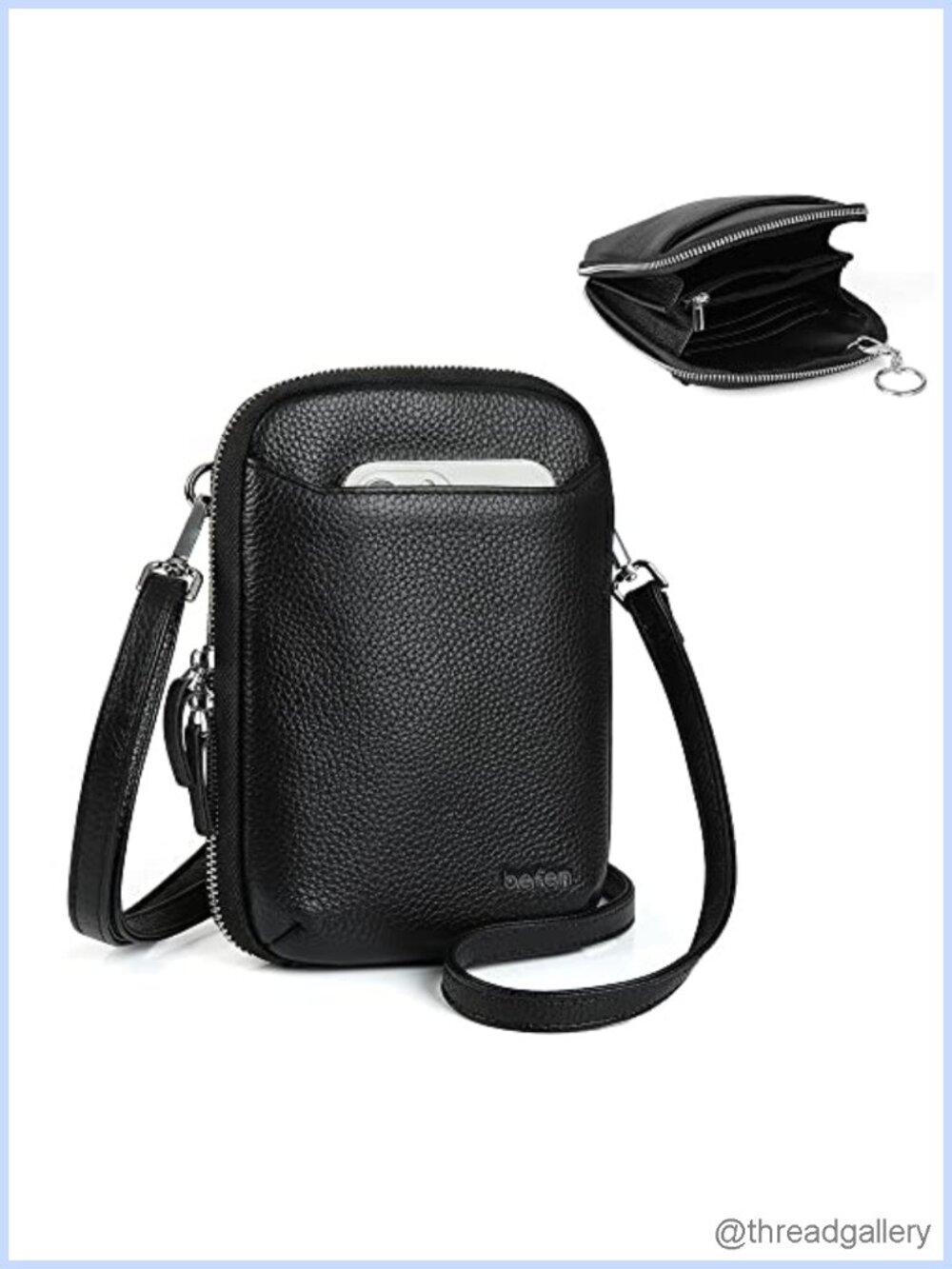 Genuine Pebbled Leather Crossbody Phone Purse RFID Small Wallet Bag